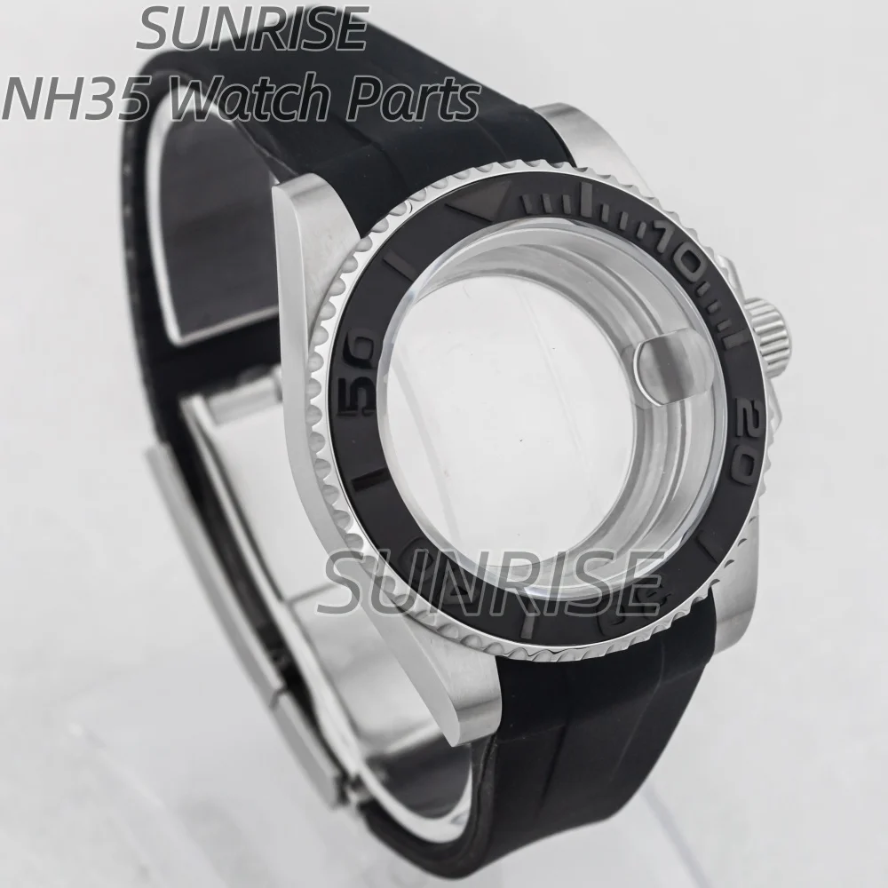 40 mm NH35 kast voor Yacht-master NH35 NH36 beweging 28,5 mm wijzerplaat saffierglas rubberen band herenhorlogekast 316L staal waterdicht