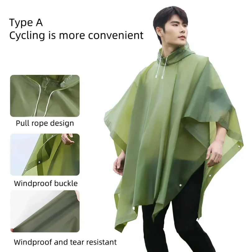 Reusable Raincoat with Drawstring Hood Waterproof Thicken Poncho for Adults Outdoor Hiking  Rain Coat Travel Bicycle Ponchos - view 2