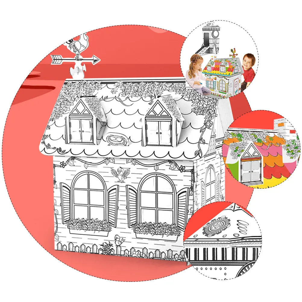 

1Set Creative DIY Coloring Assembled Paper Villa Puzzle 3D Painting Graffiti Educational Handcraft Drawing Practice for Children