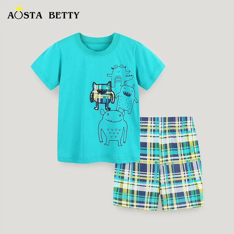 

Boys and Children Short Sleeve Set Summer New Children's Cartoon Crew-neck Knitted Cotton Two-piece