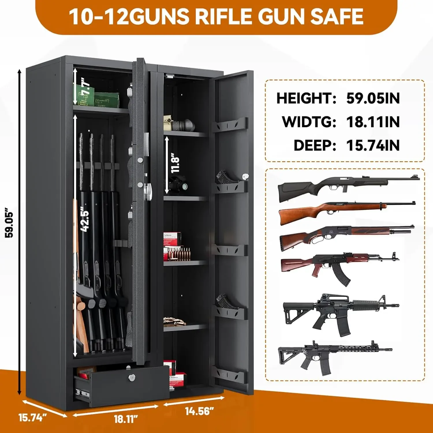 15-20 Gun Safe,Large Gun Safes for Home Rifle and Pistols,Rifle Safe,3 Gun Mount,Handgun Pockets and Removable Shelf