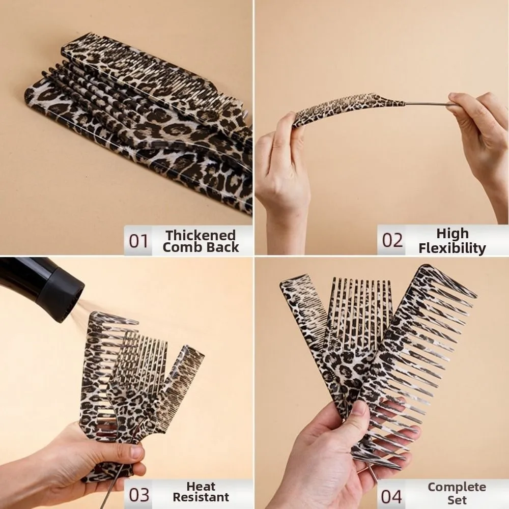 3Pcs Leopard Print Hair Styling Tools Set Dual-Ended Hook Wide Tooth Barber Comb Pin Tail Comb Anti-Static Hair Comb Set
