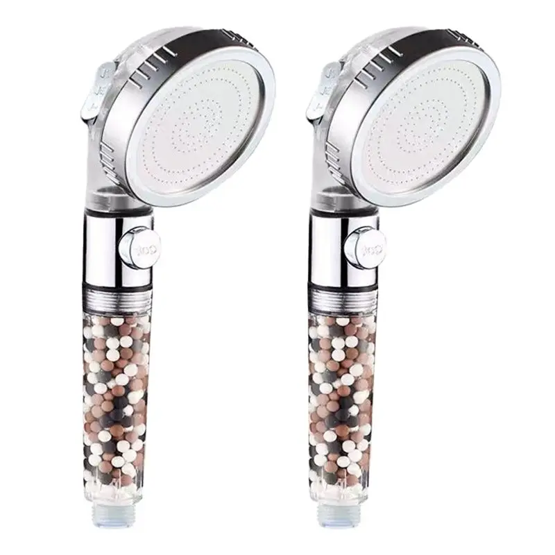 

A02M-2PCS Shower Head With Beads Filter Pressure Boosting Shower Head Spray White Plastic With 3 Modes Water Saving Bathing For