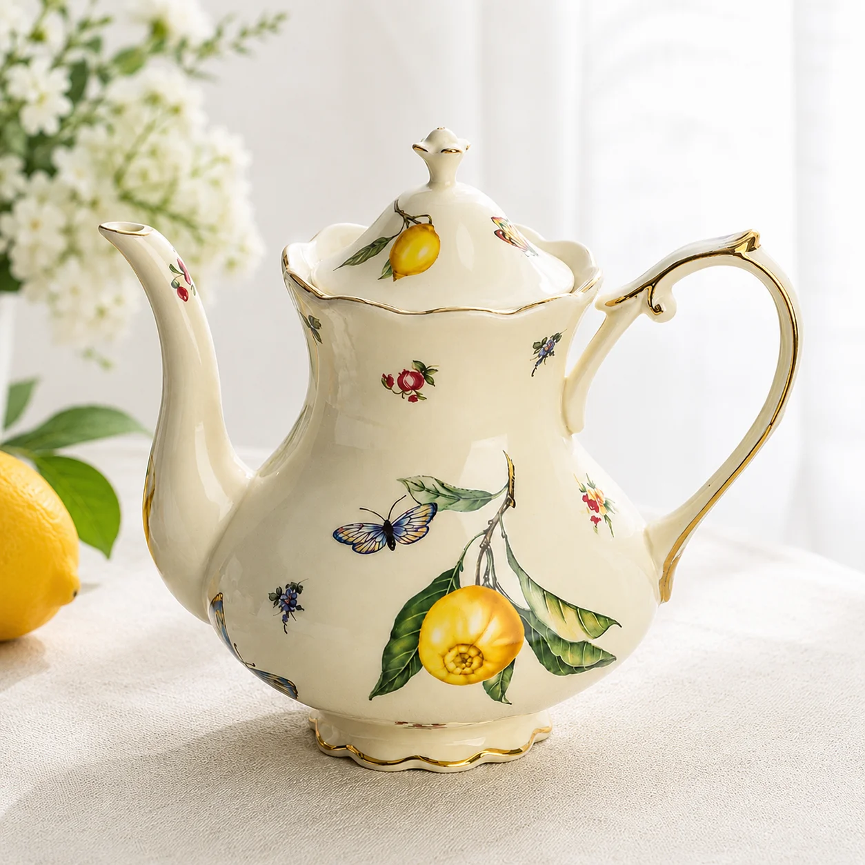 Lemon Teapot Coffee Cup and Saucer Set Beautiful Vintage Coffee Mug Modern Set Tania Bulhoes Luxury Design Cup