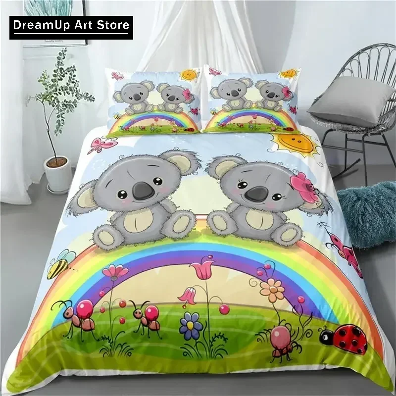 3D Print Fashion Cartoon Koala Cute Animal Bedding Set Boys Girls Twin Queen Full Size Duvet Cover Pillowcase Bed Adult Bedroom