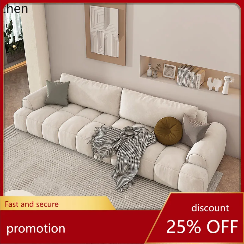 

HT puff sofa fabric modern simple living room Nordic small apartment cream wind technology cloth straight piano key sofa