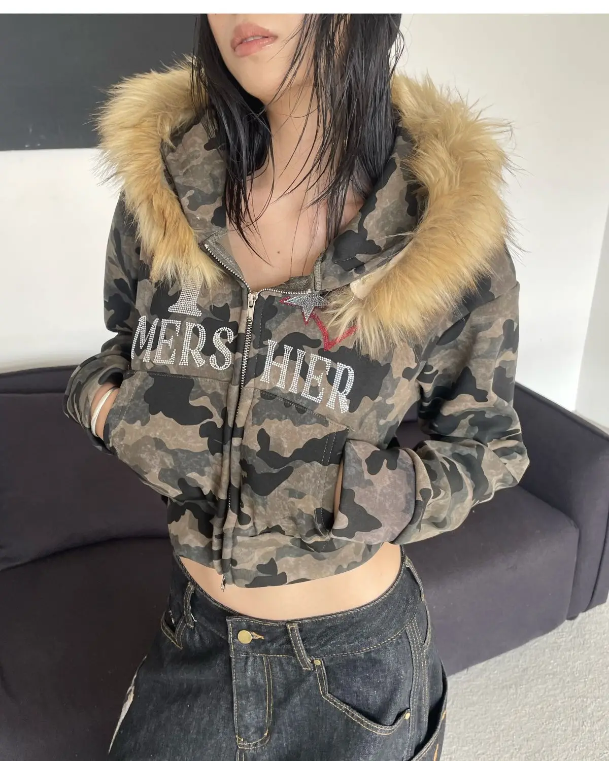 Womens Jacket Winter Plus Size Coat camouflage Punk Coats Dark Winter Women Clothes Goth Zip Up Kpop Streetwear American Jackets