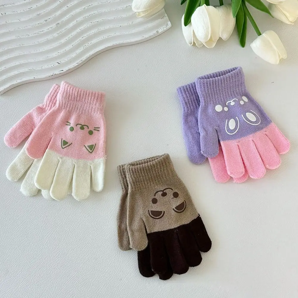 

Cartoon Bear Gloves Winter Warm Korean Style Knitting Mittens Knitted Full Finger Gloves for 4-8 Year Old Boys Girls