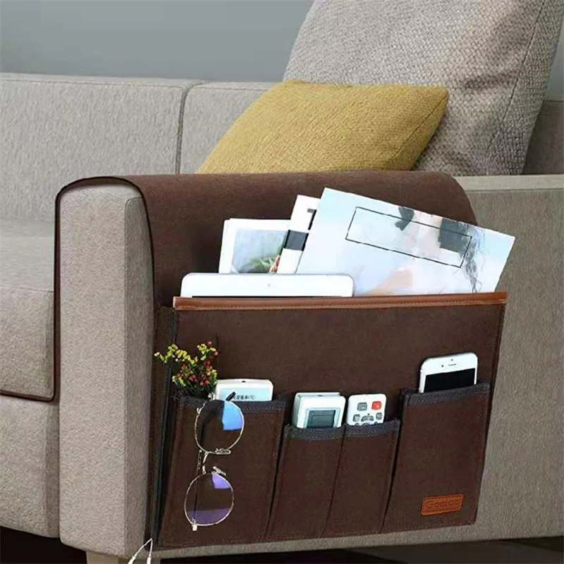 Felt Bedside Storage Bag Pouch Bed Desk Bag Sofa TV Remote Control Hanging Caddy Couch Storage Organizer Bed Holder Pockets