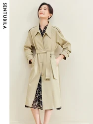 SENTUBILA Double-breasted Long Trench Coat for Women 2024 Notched Lapel Detachable Tie Belt Long Sleeve Autumn Winter Outerwear