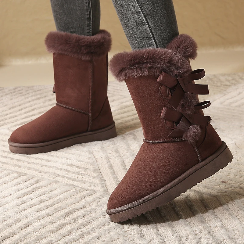 Waterproof Women\'s Winter Boots 2024 Women Snow Boots Trend Bow Warm Mid-Calf Boots Women Thicked Plush Non-Slip Cotton Boots