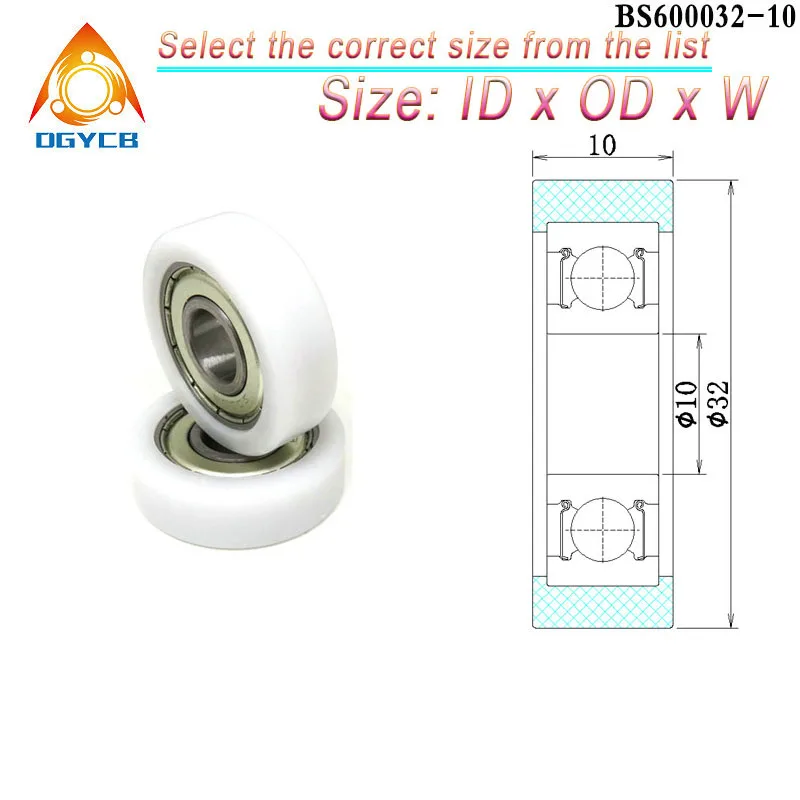 4pcs 10x32x10 6000ZZ Ball Bearing POM Coated Roller BS600032-10 Plastic Bearing 10*32*10 Nylon Shower Sliding Door Pulley