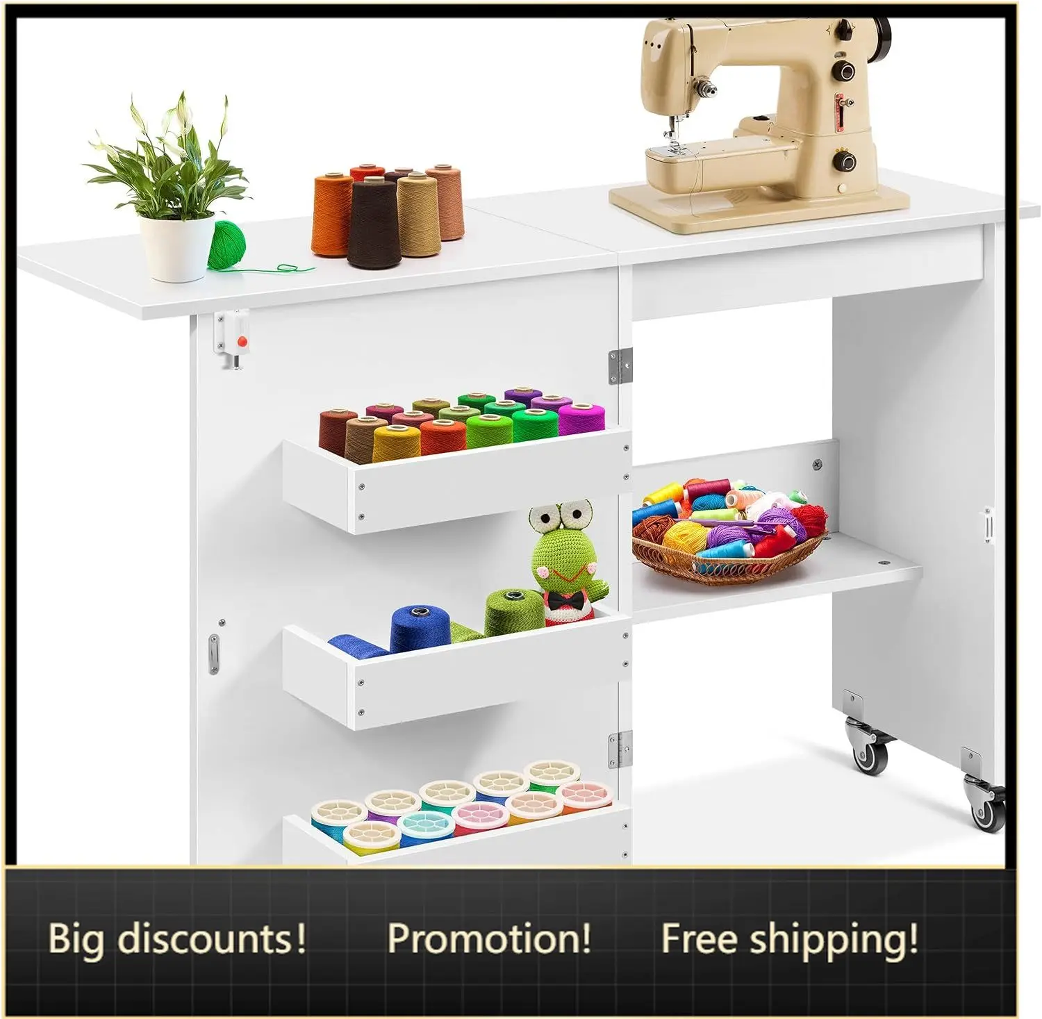 Folding Sewing Table for Sewing Machine, Sewing Desk with Storage