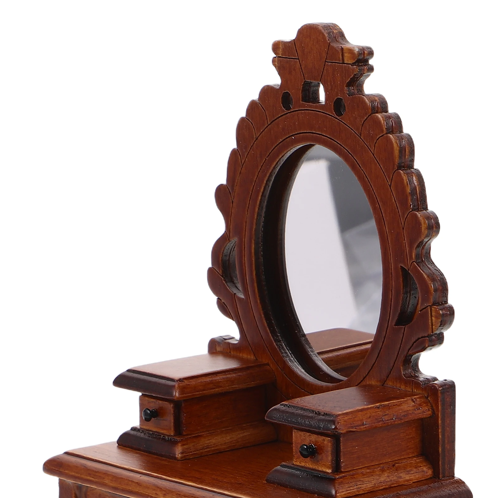 Mobili in miniatura vintage Tavolo da toeletta in legno in scala 1:12 Set di sgabelli Mini armadietto per camera da letto per casa delle bambole per ragazze che giocano