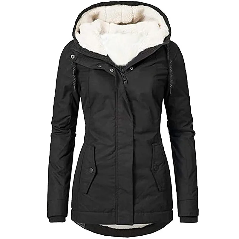 Cappotto invernale caldo Outwear 2024 Nuova giacca invernale da donna Parka caldo con cappuccio cappotti di peluche spessi giacca di cotone medio-lunga femminile