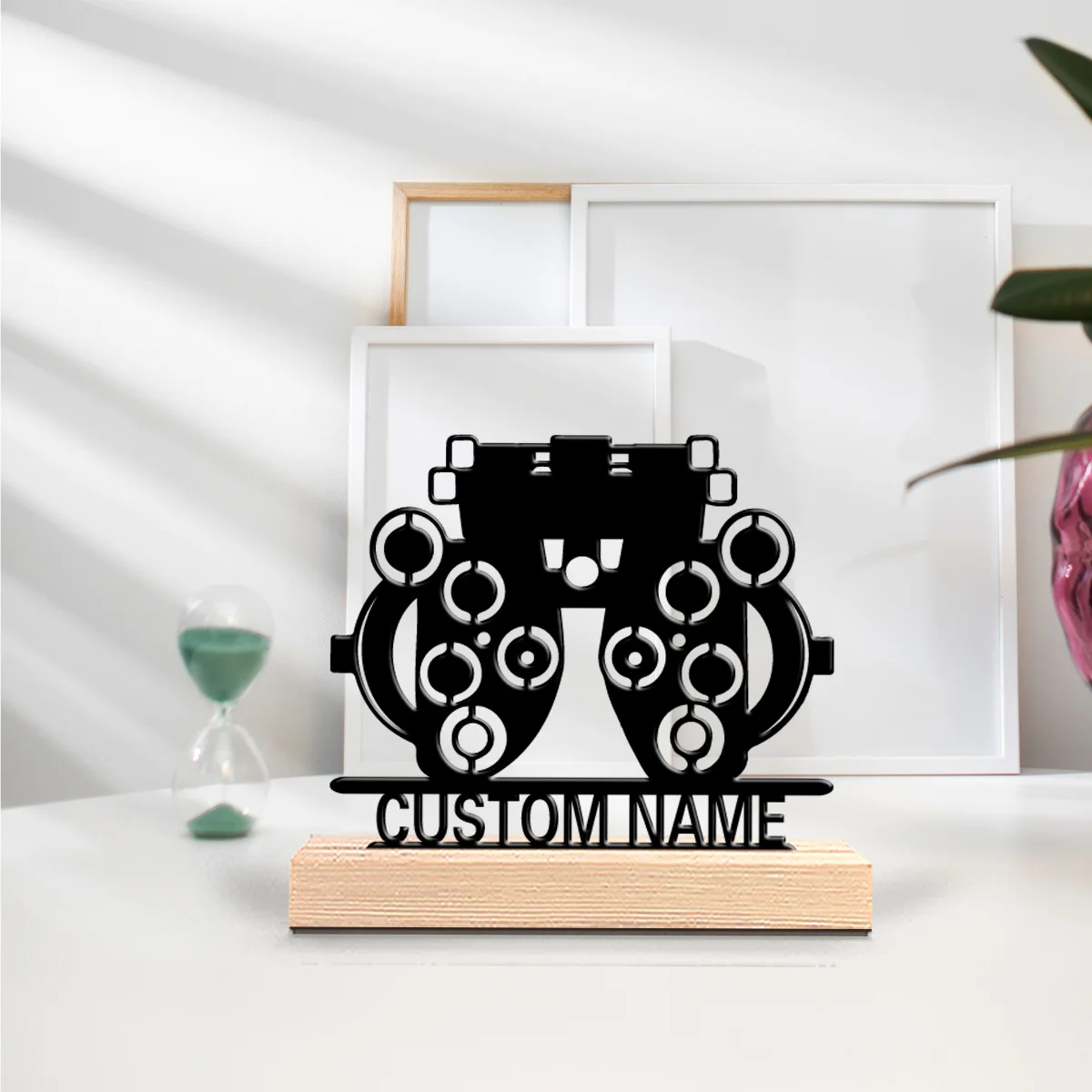 1pc Comprehensive Optometry Analyzer Customized Name  Tin Statue Handicraft With Wood Base Metal Statue For Bedroom Desk Decor
