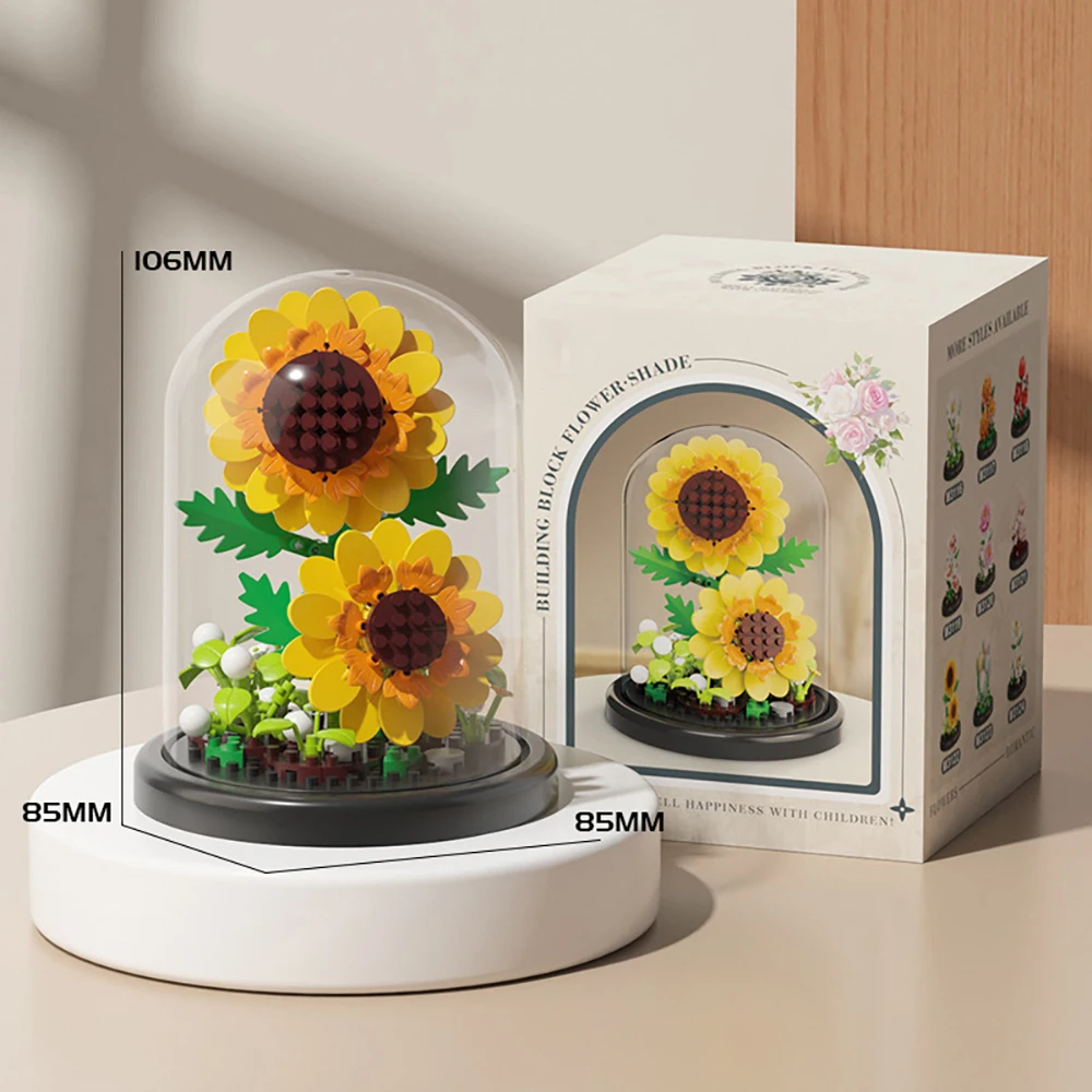 مكعبات بناء على شكل زهرة أبدية من الورد DIY على طراز فني مزخرف للمنزل، تتميز بالحب الأبدي، مثالية لذكرى الحب #5