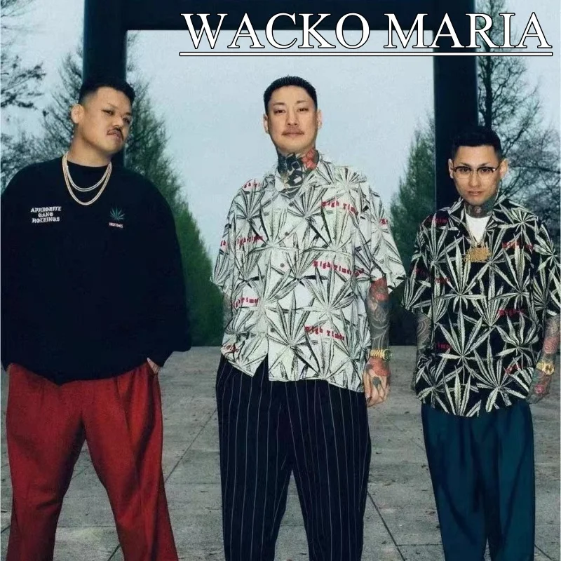 

Top Quality Summer WACKO MARIA Letter Pattern Full Print Hawaii Mens Womens Hip Hop Casual Short Sleeve Shirt