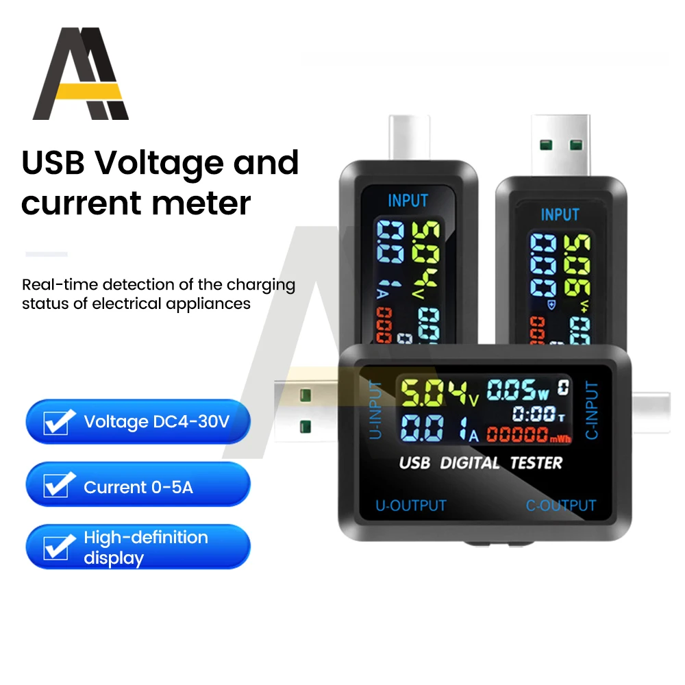 Testador de capacidade de corrente de tensão dc 4.5-36v 0-8a, multímetro com display digital, testador multifuncional, amp, volt, amperímetro, detector