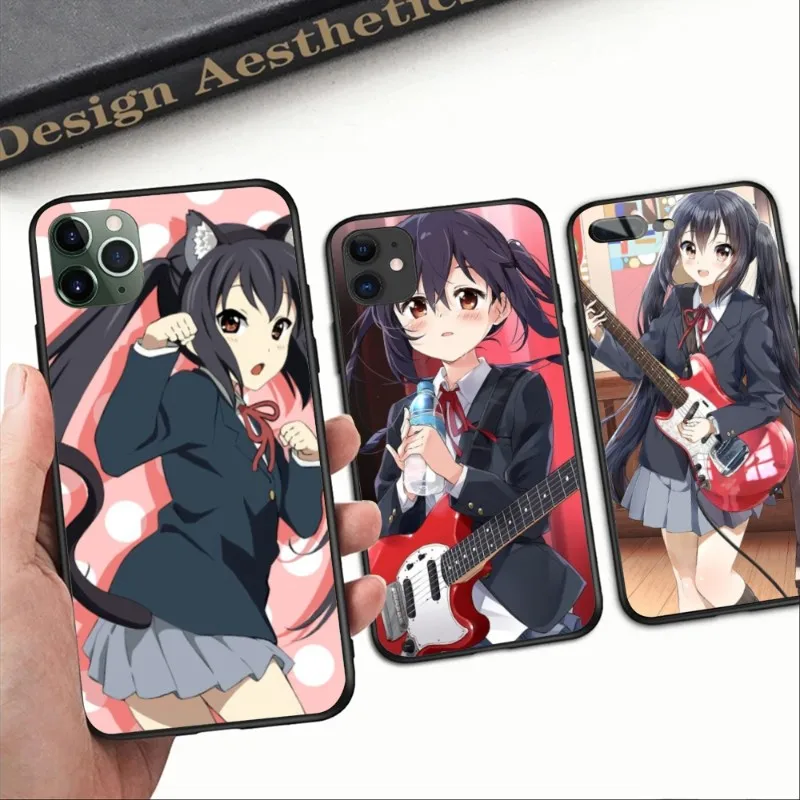 K-ON Nakano Azusa Phone Case for iPhone 14 13 12 11 XS X 8 7 6 Plus Mini Pro Max SE 2022 Black Soft Phone Cover Funda