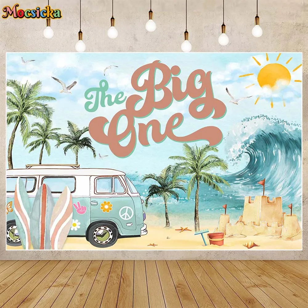 Mocsicka The Big One Summer Beach Baby 1st Birthday Backdrop Surfing Car Holiday Party Decoration Kids Portrait Photo Background