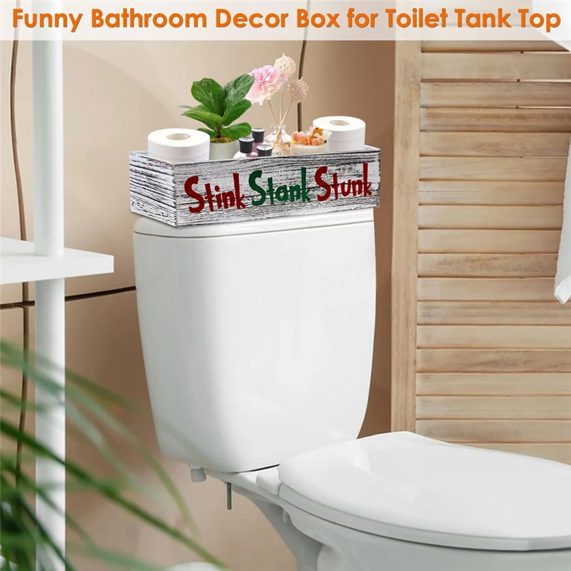 75STO-2 Pieces Wooden Stink Stank Stunk Bathroom Decor, Stink Stank Stunk Decor, Toilet Paper Box