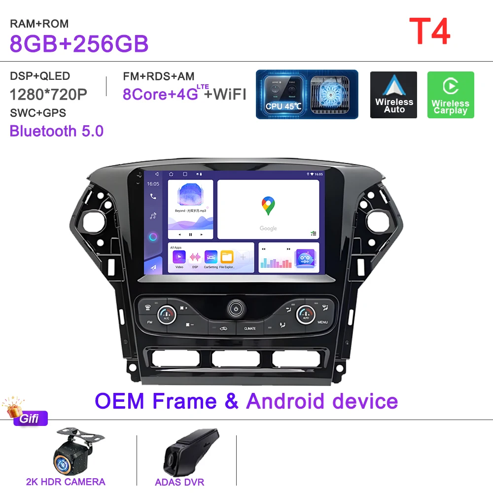Auto GPS Android 16 Auto Radio Voor Ford Mondeo MK4 2007-2014 Stereo Head Unit Geen 2din DVD Scherm 5G Navigatie stereo Auto GPS - afbeelding 1