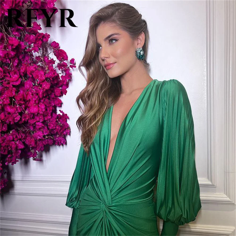 RFYR Mermaid Sexy Woman Evening Dress Gown Royal Blue Prom Gown Pleat Stain Pleat V Neck Night Dress Gown Plus Size Customized