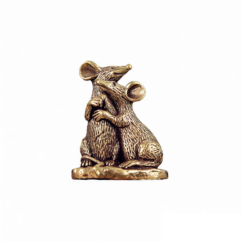 

Couple Mouse Figurine Vintage Brass Lover Mouse Embrace Miniature Desktop Ornament Home Decor Collect Gift