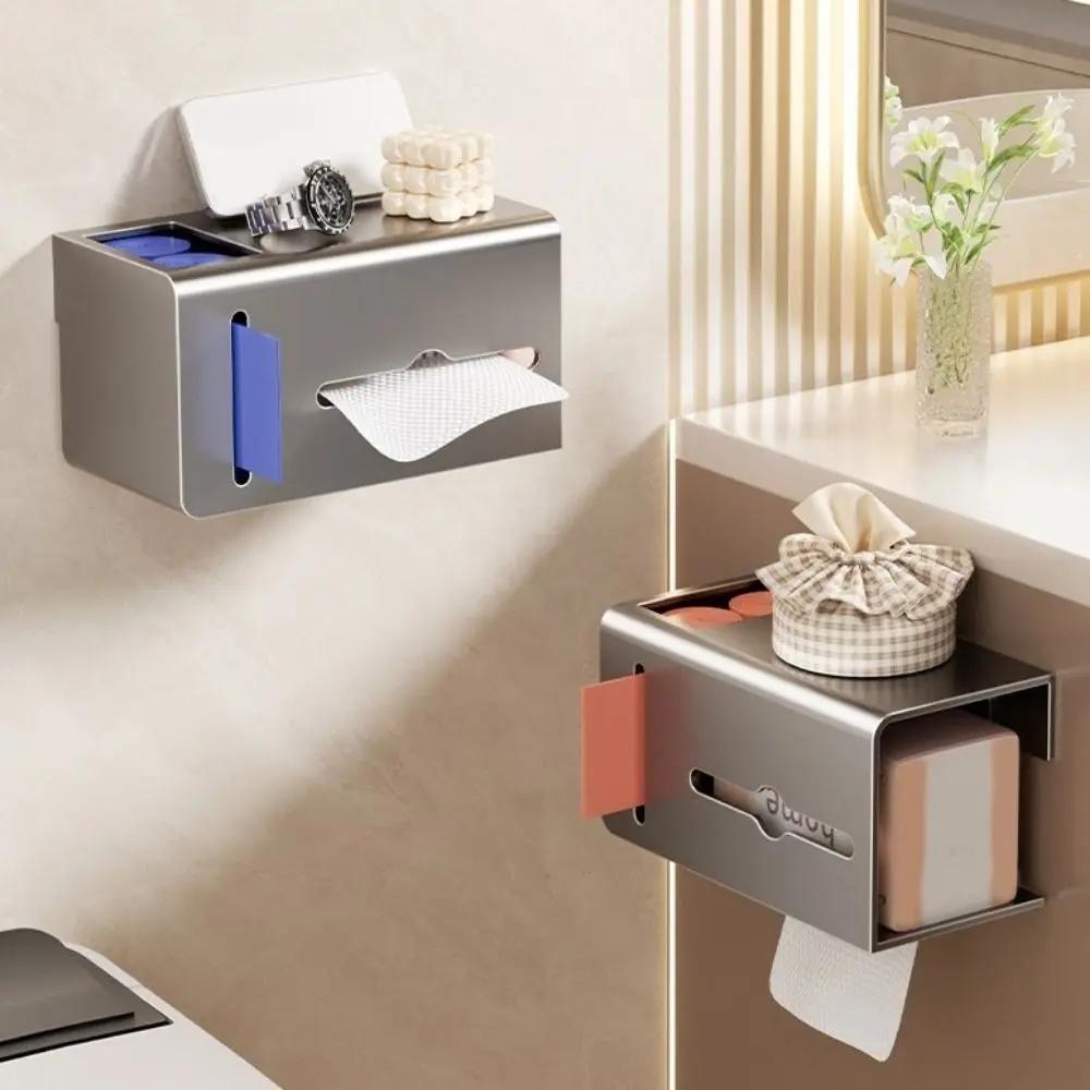 

Carbon Steel Toilet Paper Holder Wall Mounted Punch Free Toilet Paper Box with Trash Bag Holder Waterproof Tissue Rack Washroom
