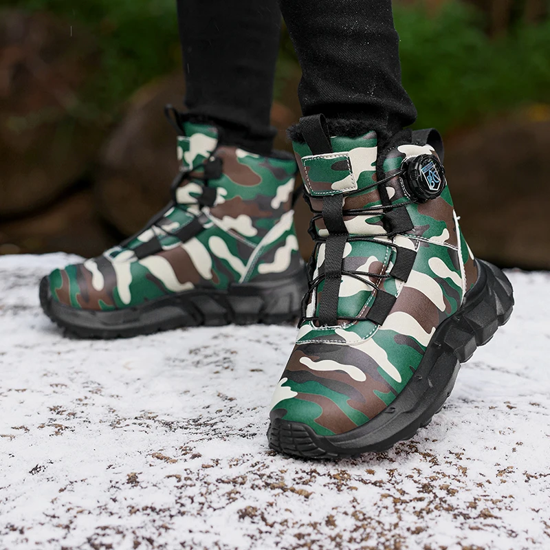 

Children's Fashion Camouflage Designed Warm Thick Soled Plush Snow Boots 2025 New Winter Boys' Comfortable High Top Cotton Boots