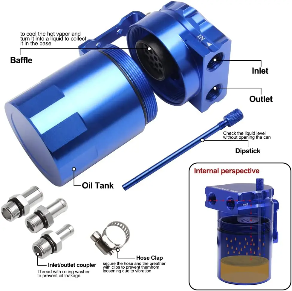 Oil Catch Can Tank Polish Baffled Reservoir Aluminum Car Truck Engine 300ml with Air Breather,  An6 10 Fitting, Universal