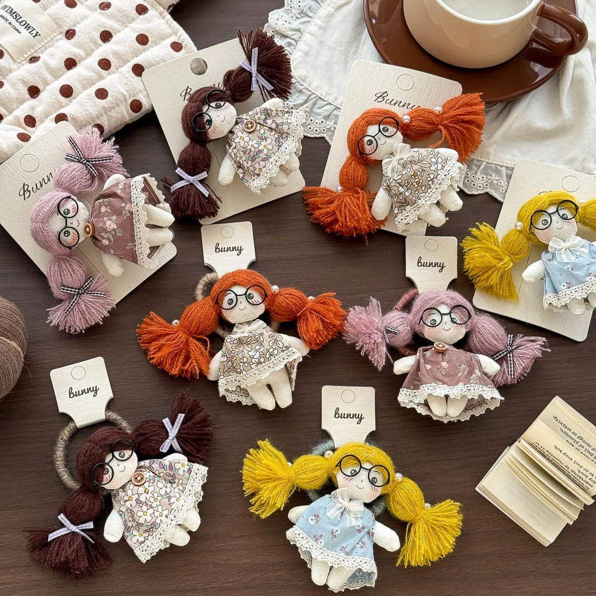 Hair Clips Hair Ties Girls Cartoon Floral Dress Glasses Doll Sweet Bangs Headwear Fabric Multicolor Lightweight Small Daily