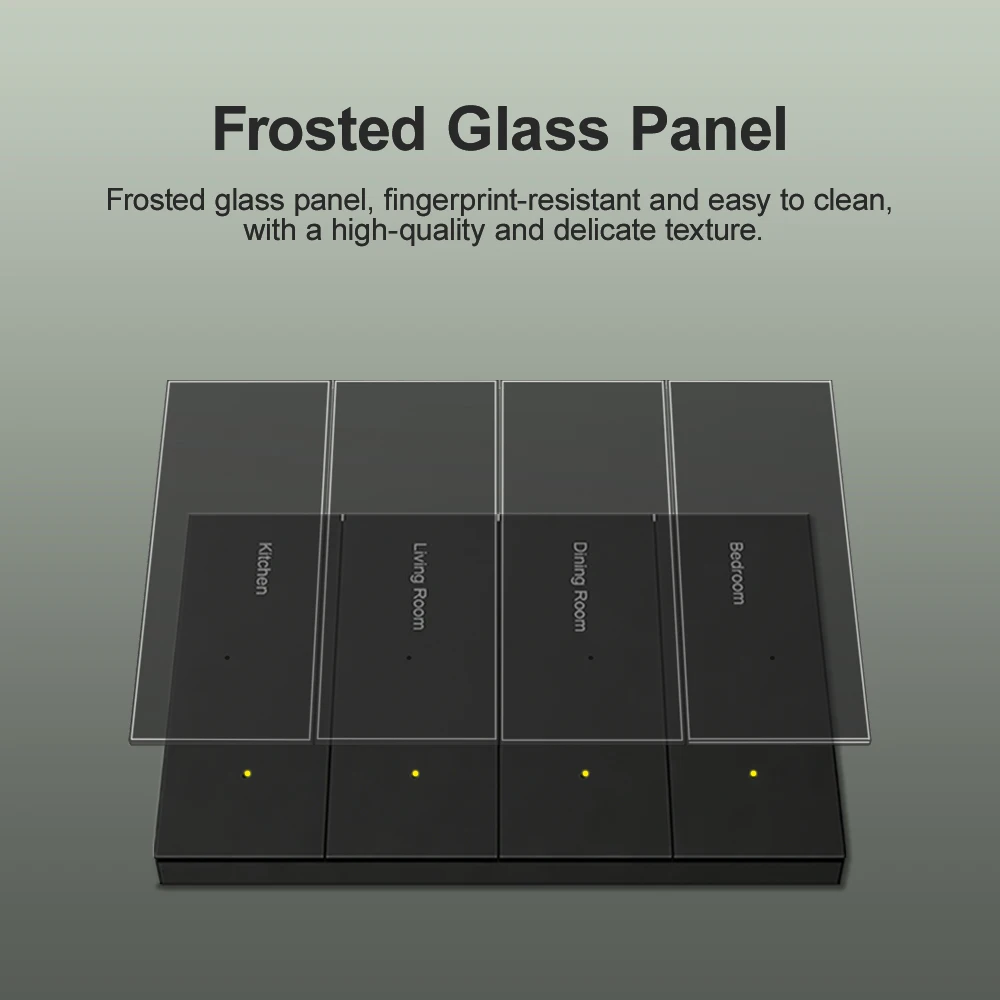 MANHOT Zigbee Horizontal Smart DIY Name Switch Display Screen Glass Panel 1/2/3/4/6/8 Push Button Works with Tuya Smart Life App