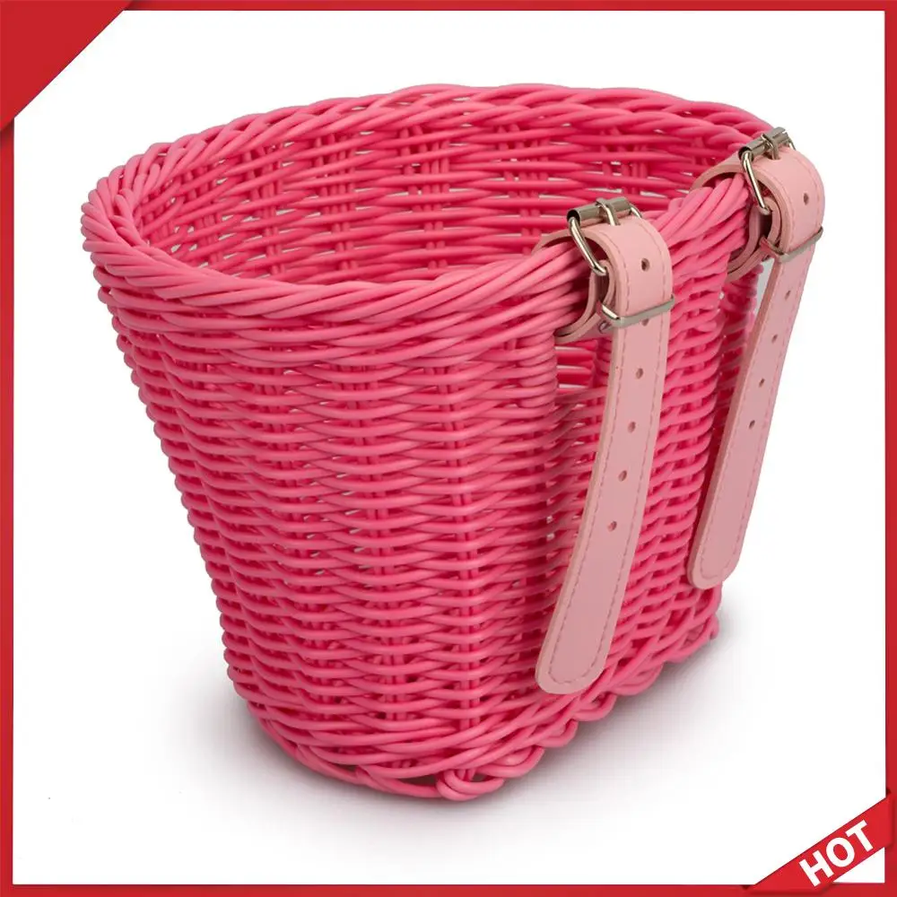 Rattan Bike Basket Adjustable Front Handlebar Bicycle Basket Multifunction Hand Woven Bike Basket Vintage for Kids Children Bike