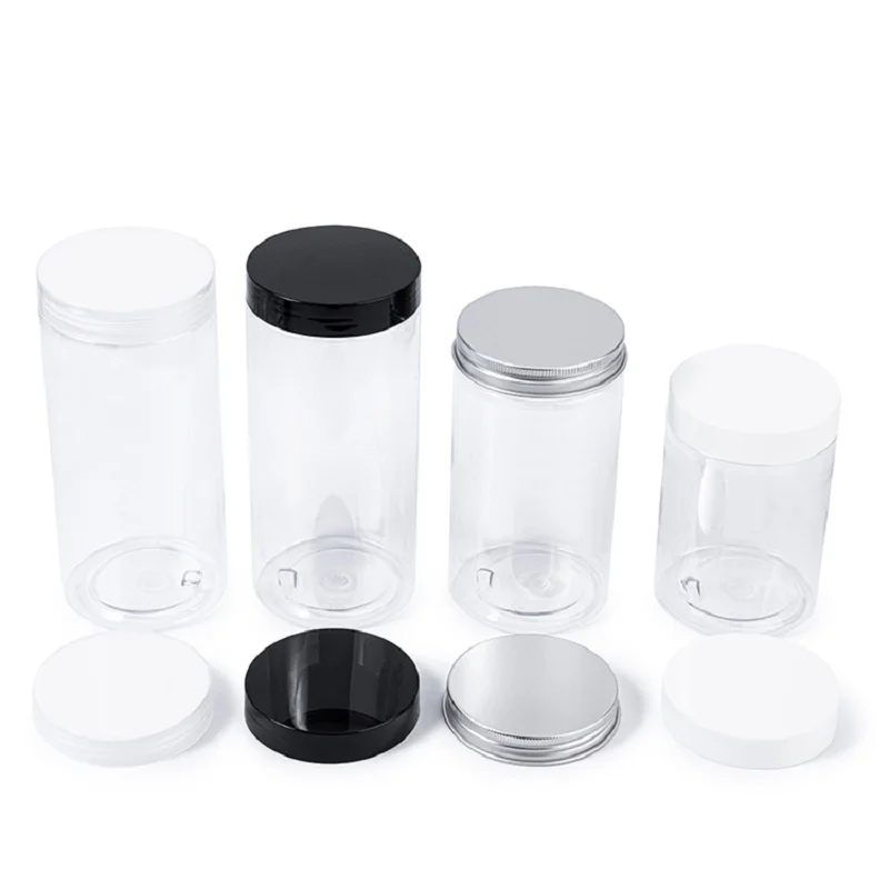 

12pcs Clear PET Plastic Jars 300ml 400ml 500ml 68.Dia Empty Cosmetic Cream Jar Wax Mask Containers Refillable Pots with Lid