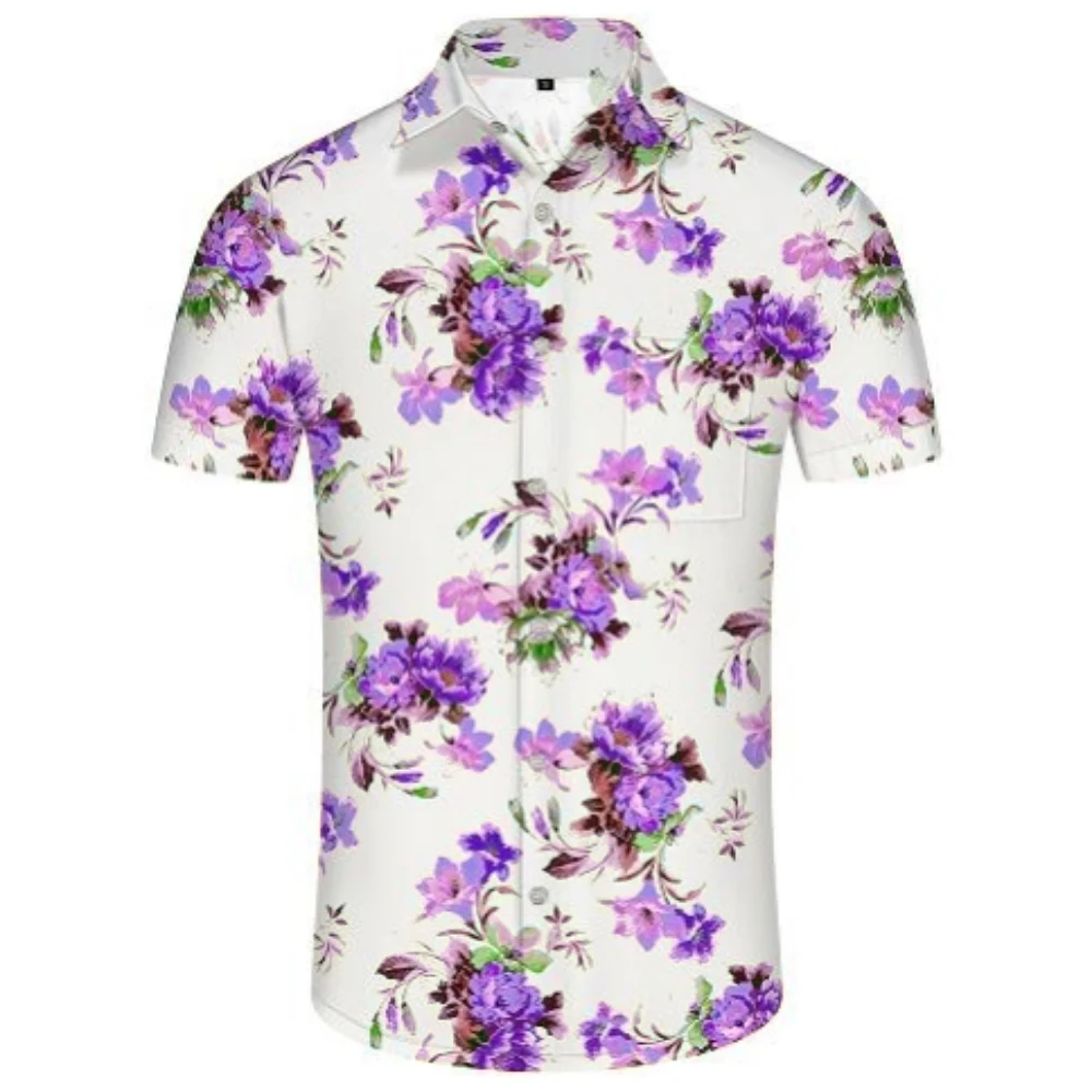 Hawaiianisches, bequemes, modisches Kurzarmhemd für Herren, Revers, Krawatte, Taschendruck, Strickjacke, Strandoberteil, lockere, lässige Herrenbekleidung