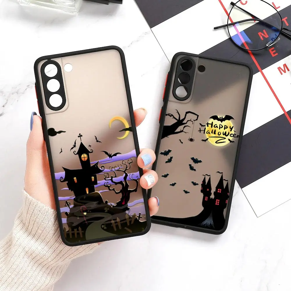 Halloween S24 Ultra Case For Samsung Galaxy S23 S22 Ultra S20 S21 FE Plus 10 S24 Case Matte Clear Cover Castle Pumpkin Bat Witch