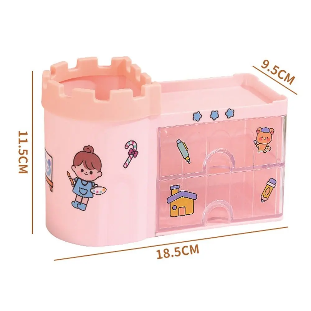 Plastic Pen Holder Castle Shape Dustproof Pen Container Drawer Style Multifunctional Desktop Organizer Back To School