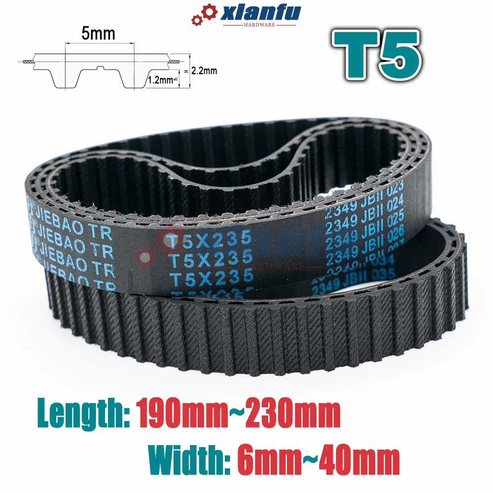 T5 Type Rubber Closed Loop Timing Belt Perimeter 190 195 200 205 210 215 220 225 230mm Transmission CNC Drive Belt Width 6~40mm