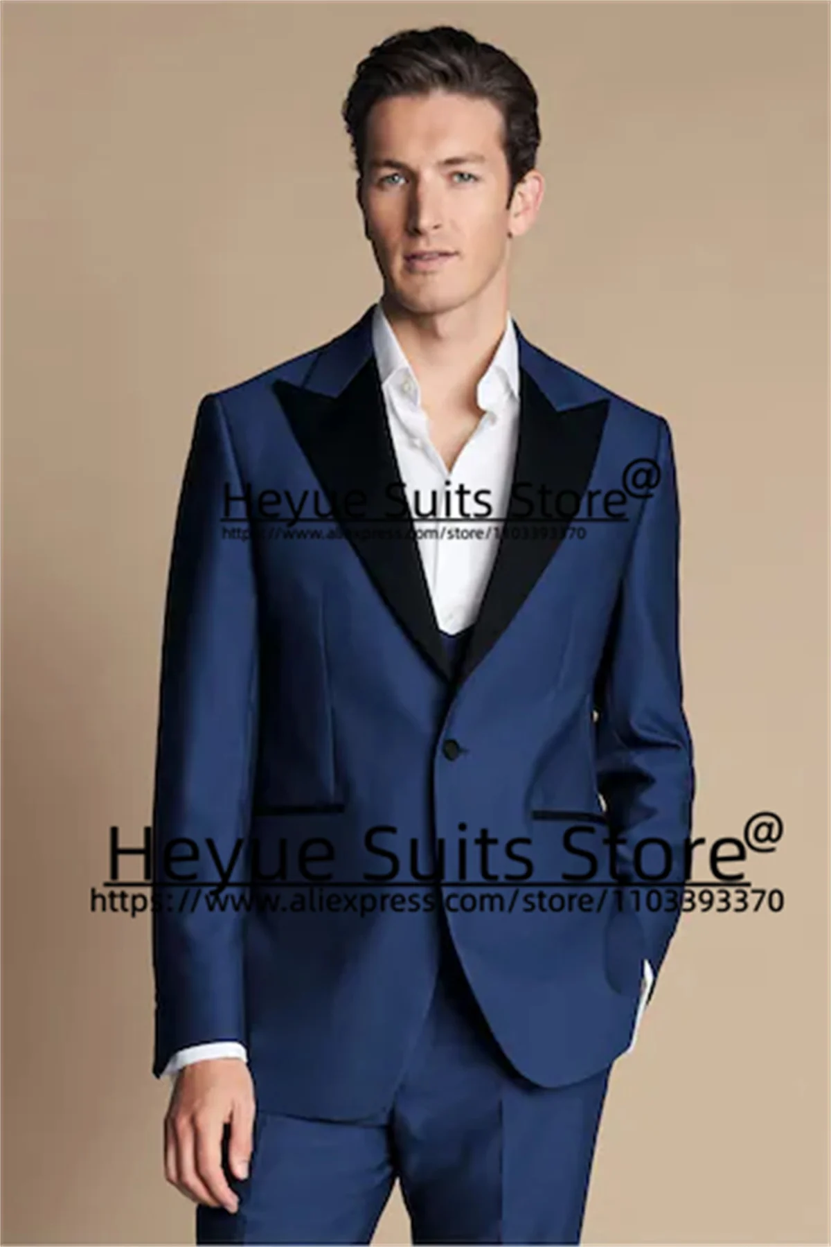 

Handsome Blue Formal Men Suits Slim Fit Black Peak Lapel Groom Tuxedos 2 PCS Sets Classic Male Blazers traje de hombre elegante