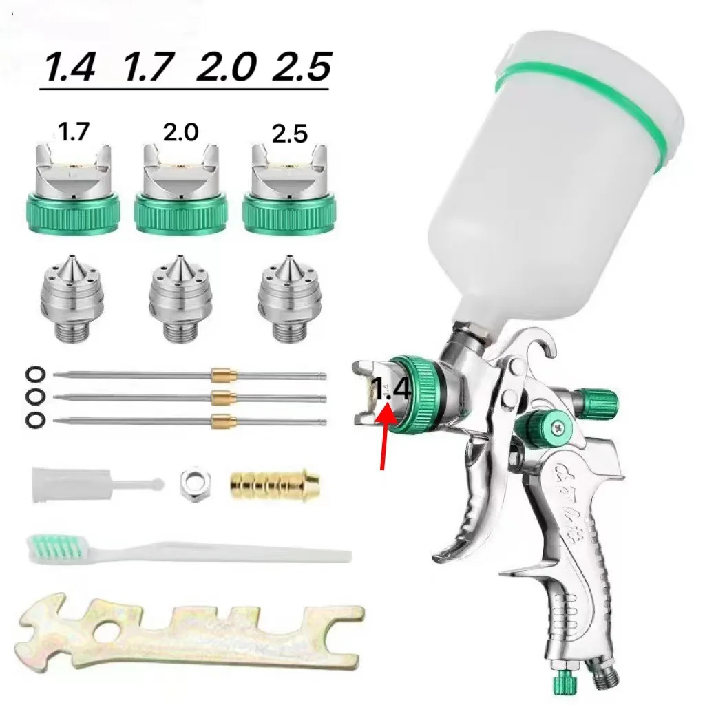 مسدس رش LVLP احترافي، طلاء زيتي مائي، 1.4 مم، 1.7 مم، 2.0 مم، فوهة 2.5 مم، بخاخة الجاذبية للطلاء النهائي