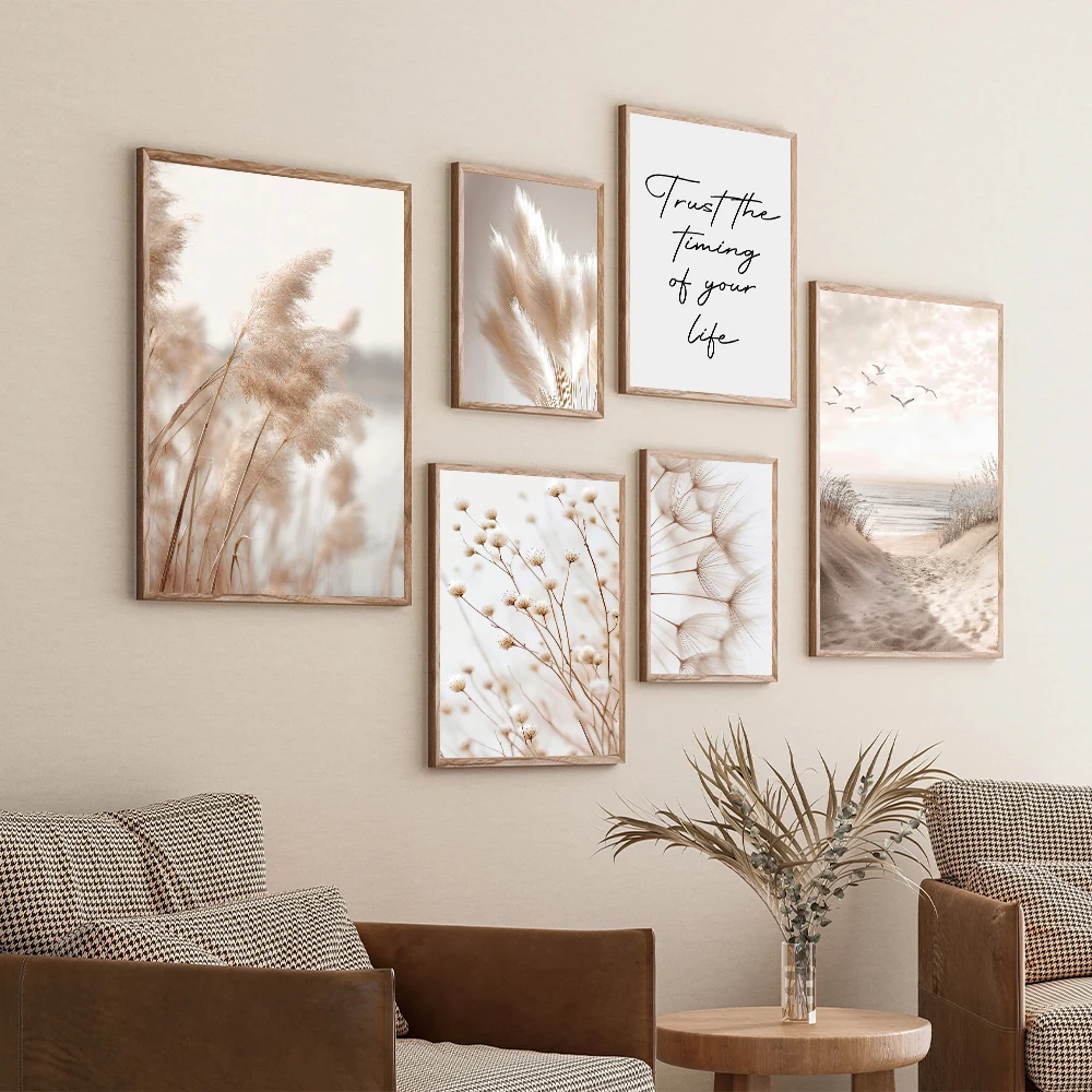 

Plant wall art canvas wall decoration, natural scenery, reeds and dried flowers plant wall stickers,home living room decoration