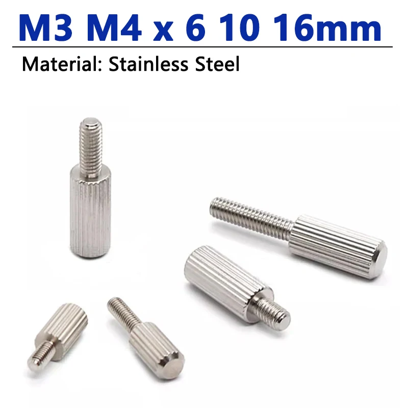 M3 M4 X 6 10 16mm Stainless Steel Small Head Straight Knurled Bolt Thumb Screw Long Handle Cylindrical Screws Hand Screw 5-20pcs