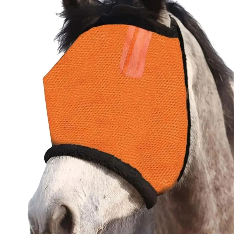 Horse Fly Mask for Pasture Turnout, Breathable Polyester Face Cover with Ear Openings for Outdoor Training and Stable Care 24BD