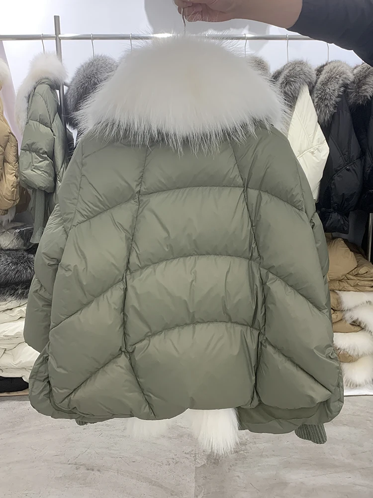 2026 Winter Real Fox Fur Collar White Duck Down Padded Down Jacket Regular Fashion Warm Big Fur Collar Women's Coat