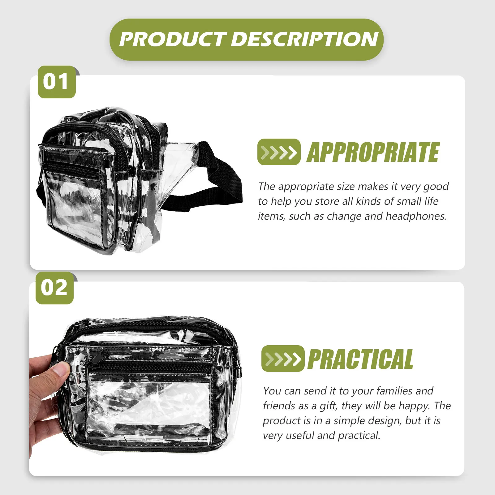 

Stylish Clear Waist Bag PVC Adjustable Belt Waterproof for Women Outdoor Activities Gift for Families and Friends
