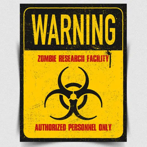 WARNUNG: ZOMBIE-FAHRBEREITSTELLUNGSSTATION METALLWANDSCHILD/-PLAKETTE Retro/Vintage-Poster – Aluminium