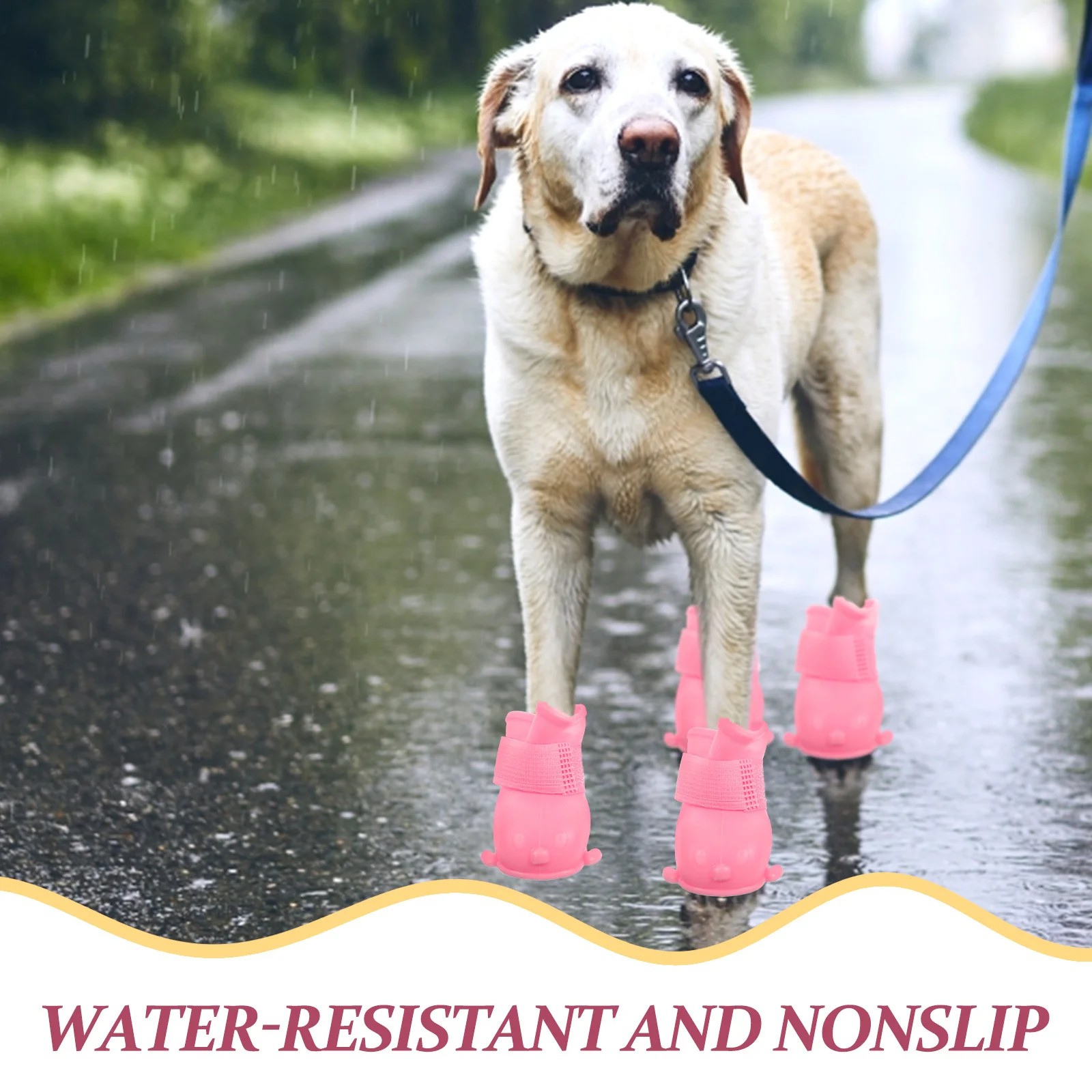 

1Set Dog Rain Boots Waterproof Tpr Material Adjustable Cold Weather Puppy Shoes Non Slip Outdoor Hiking Protective Booties