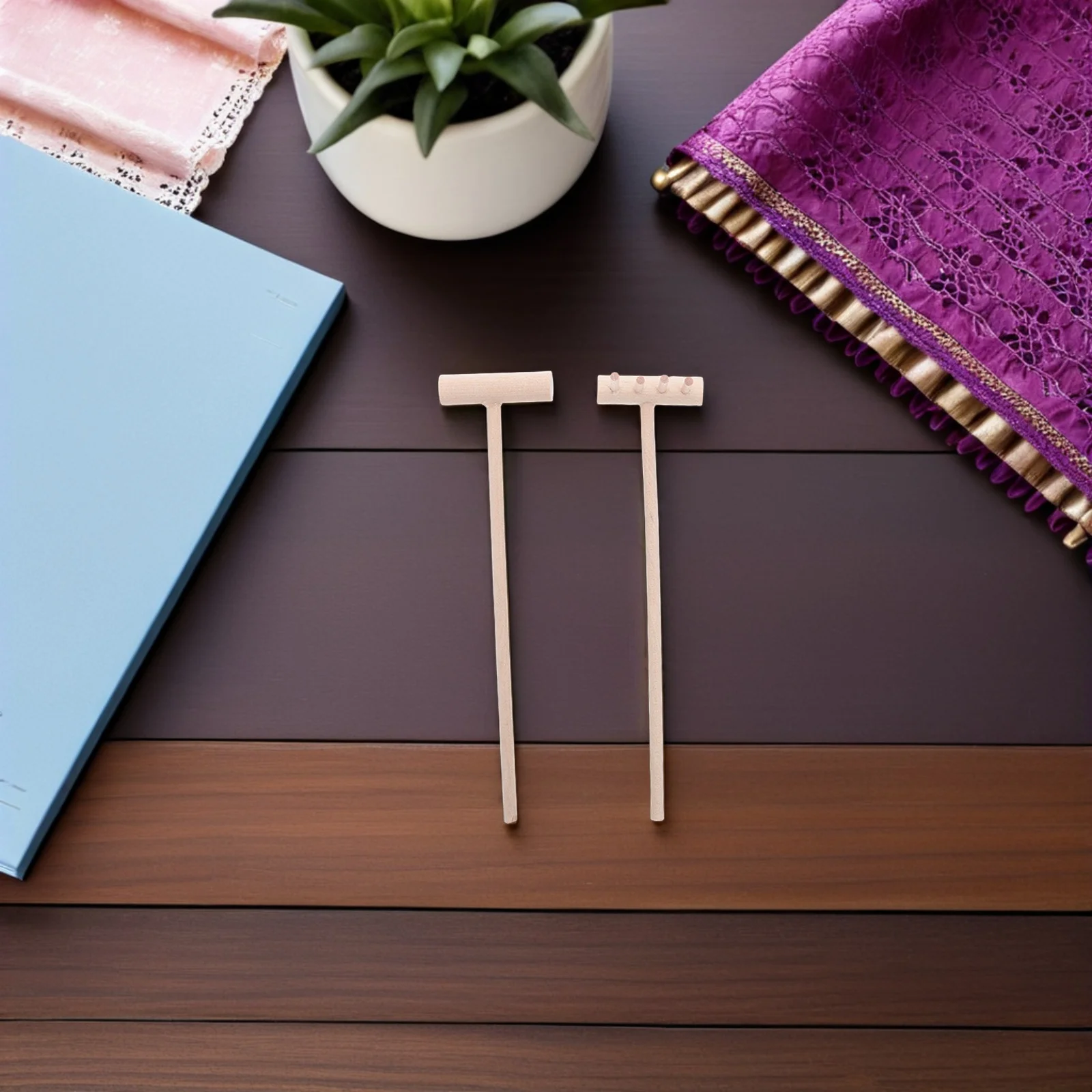 Set di 24 Mini Rastrelli in Legno Naturale per Sabbiera, Attrezzi da Giardino per Pittura su Sabbia, Meditazione Zen, Bonsai e Modellatura del Terreno